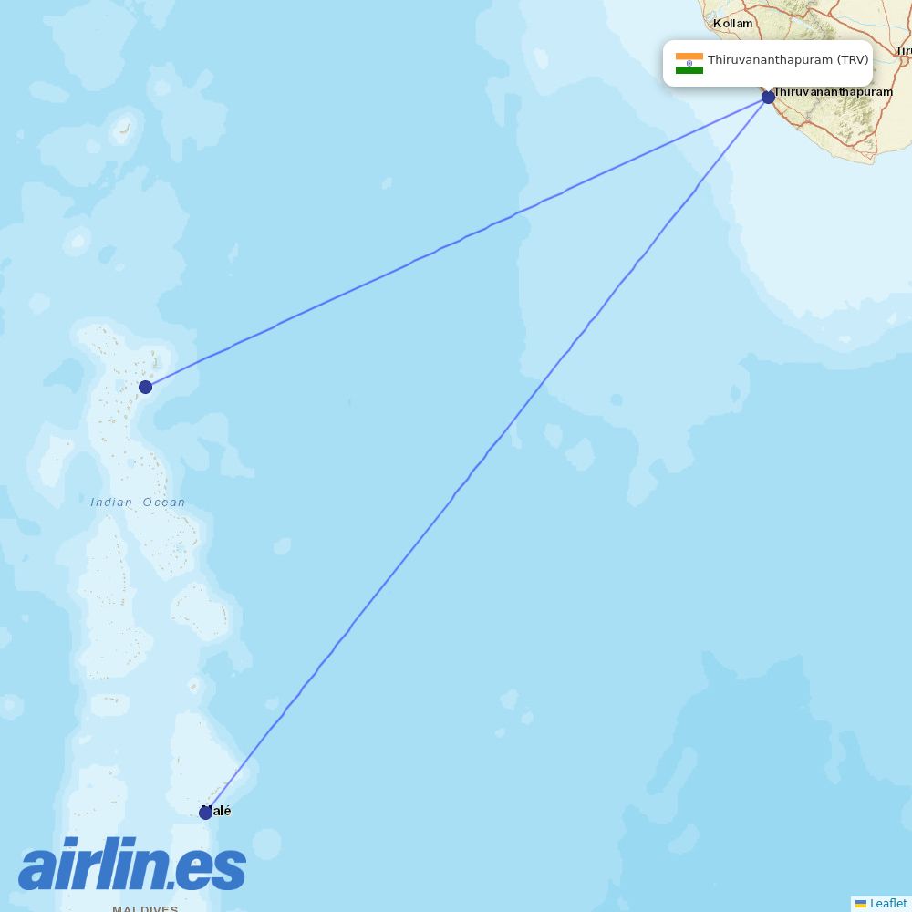 Maldivian from Thiruvananthapuram International destination map