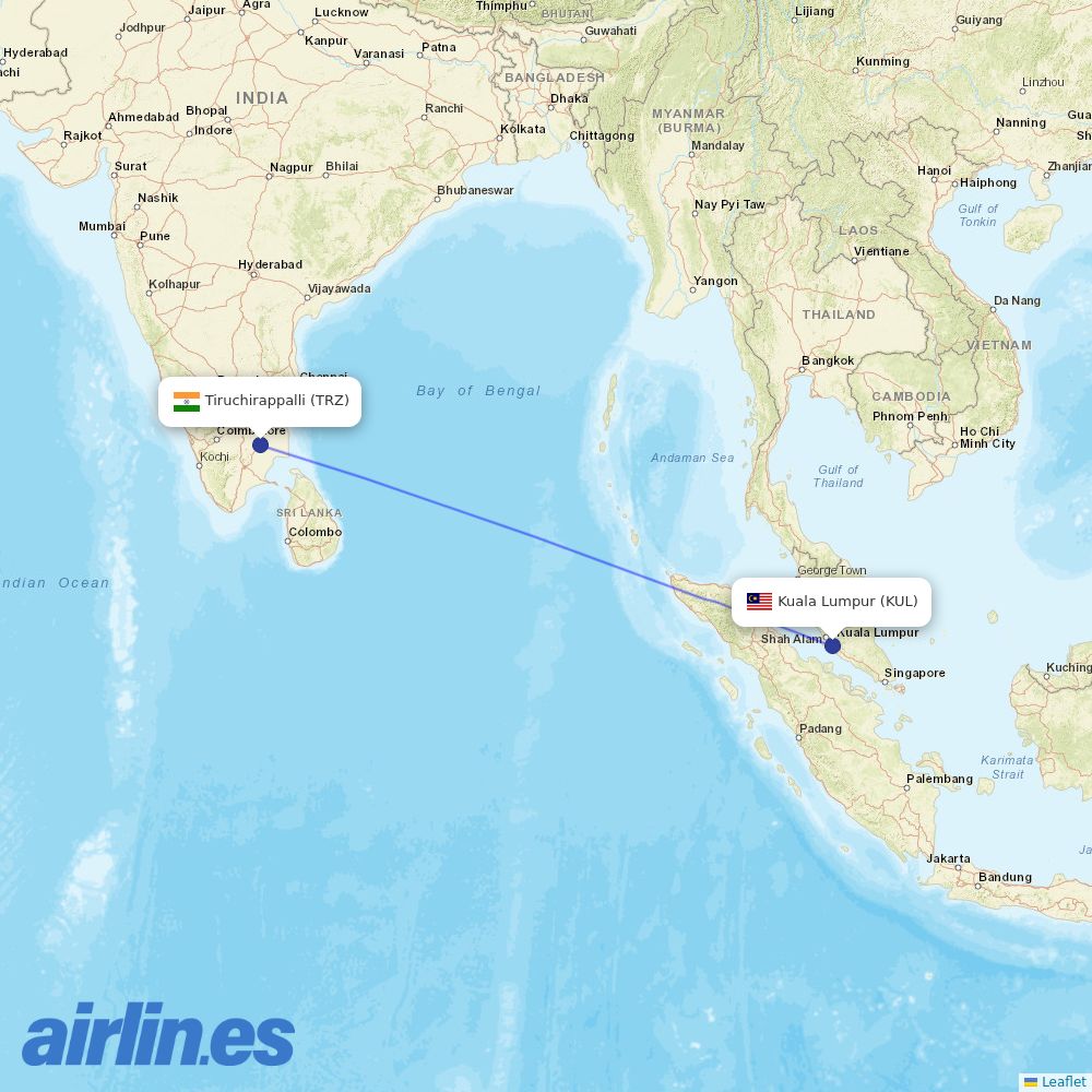 Batik Air Malaysia from Tiruchirappalli destination map