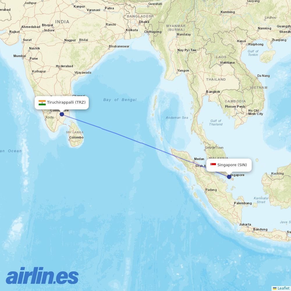 Scoot from Tiruchirappalli destination map