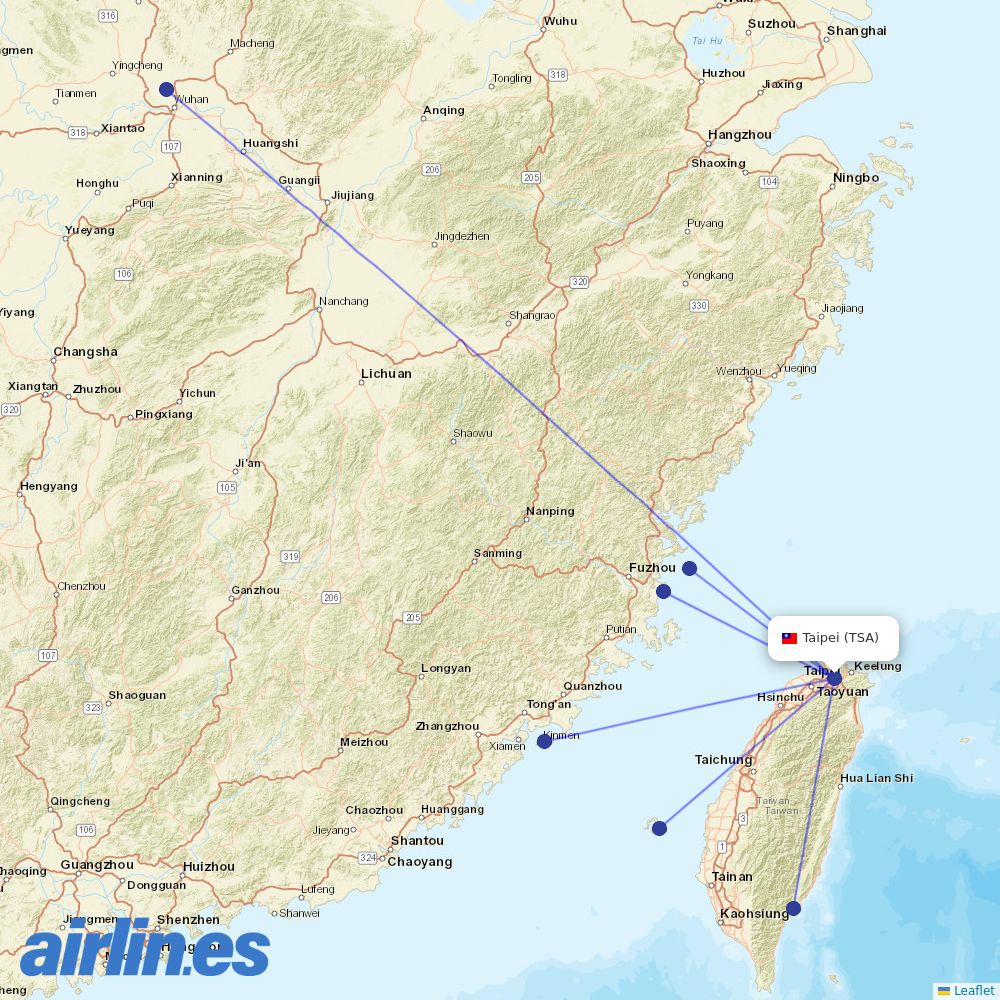 Mandarin Airlines from Sungshan destination map