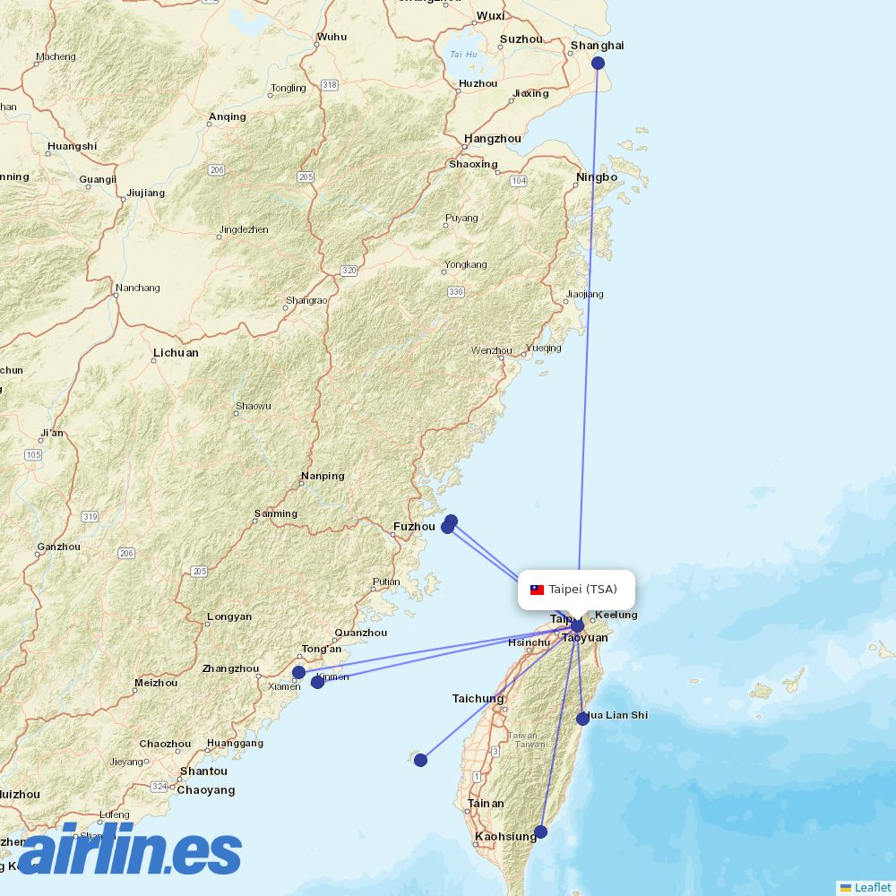 UNI Air from Sungshan destination map
