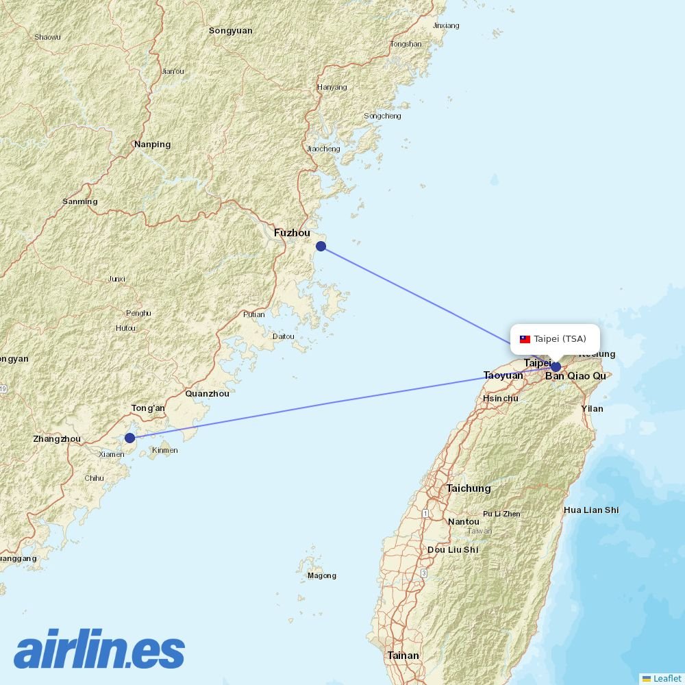 Xiamen Airlines from Sungshan destination map