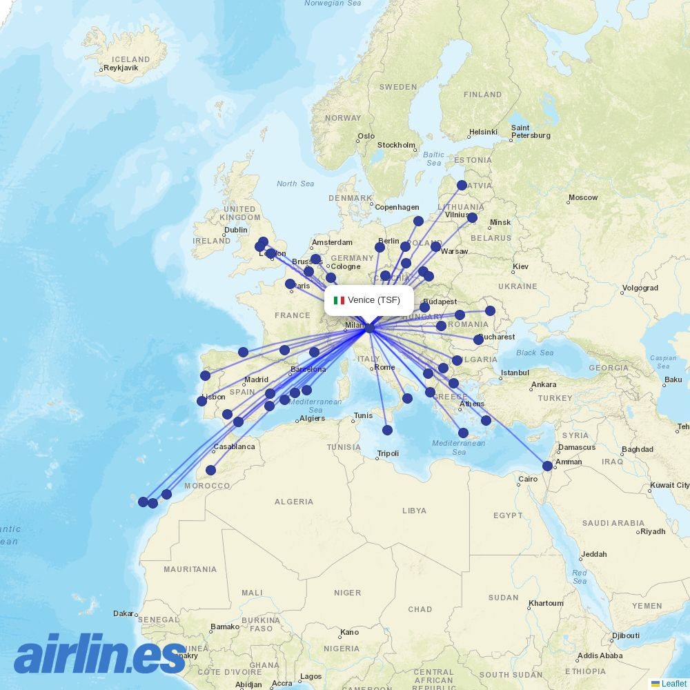 Wizz Air Malta from Treviso Airport destination map
