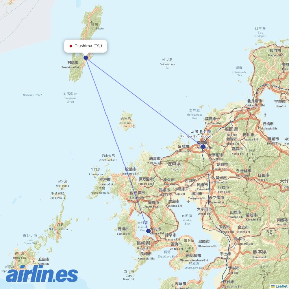 ANA from Tsushima destination map