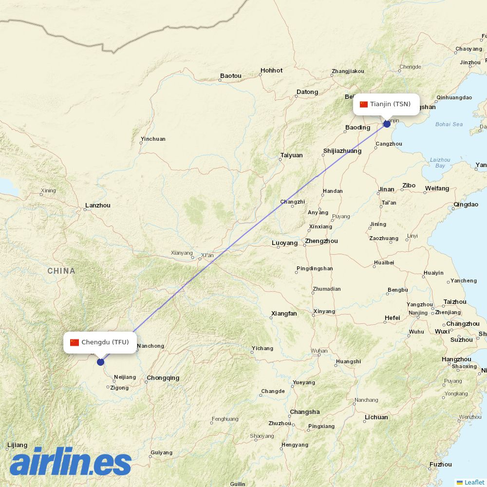 Lucky Air from Tianjin Binhai International Airport destination map