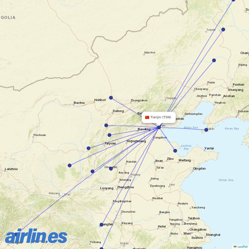 Gestair from Tianjin Binhai International Airport destination map