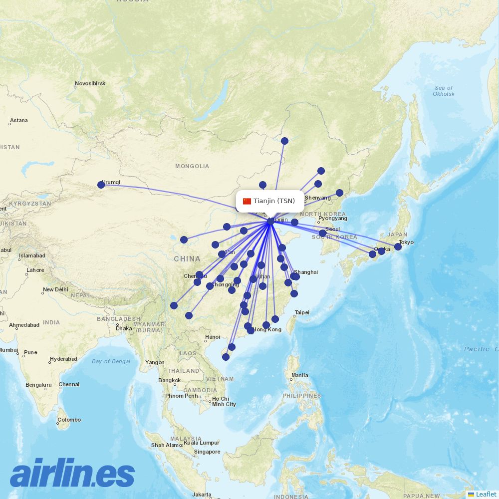 Tianjin Airlines at TSN route map