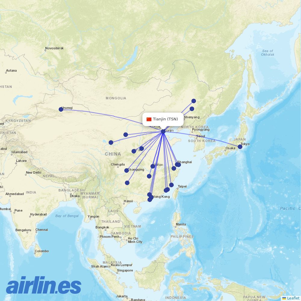 XiamenAir at TSN route map