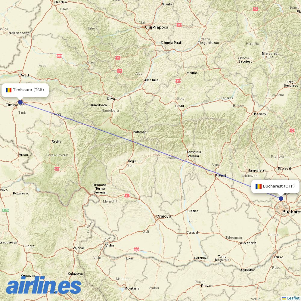 TAROM from Giarmata destination map