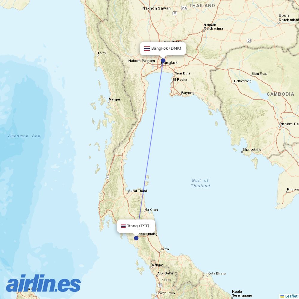 Thai AirAsia from Trang destination map
