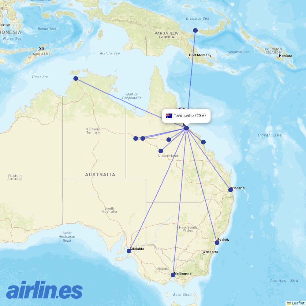 Qantas at TSV route map
