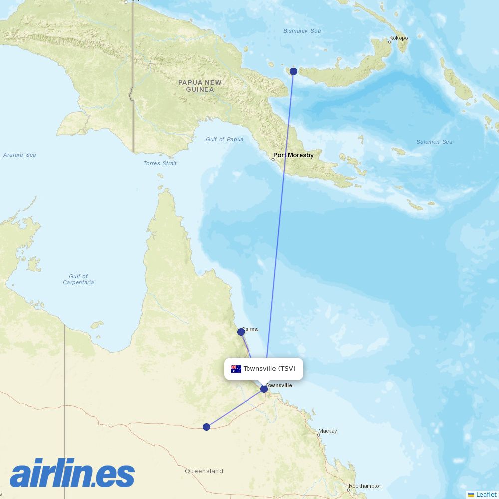 Skytrans from Townsville destination map