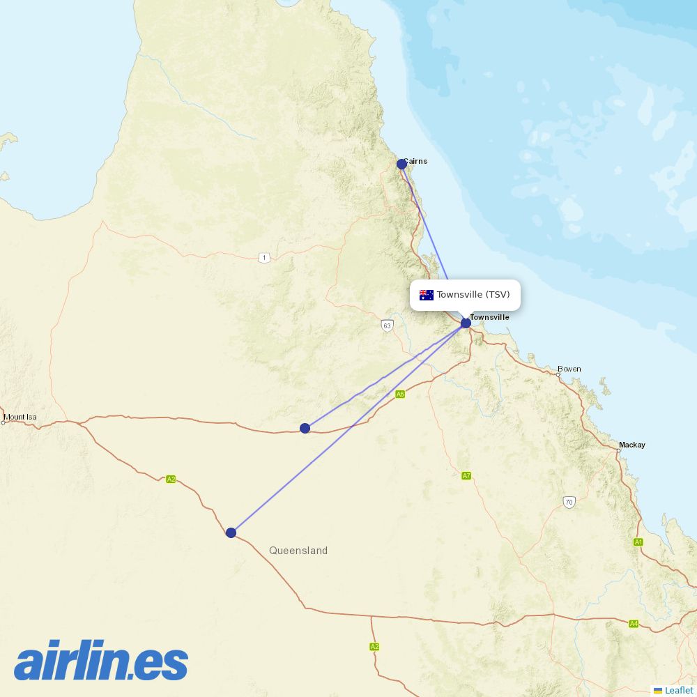 Rex Airlines from Townsville destination map