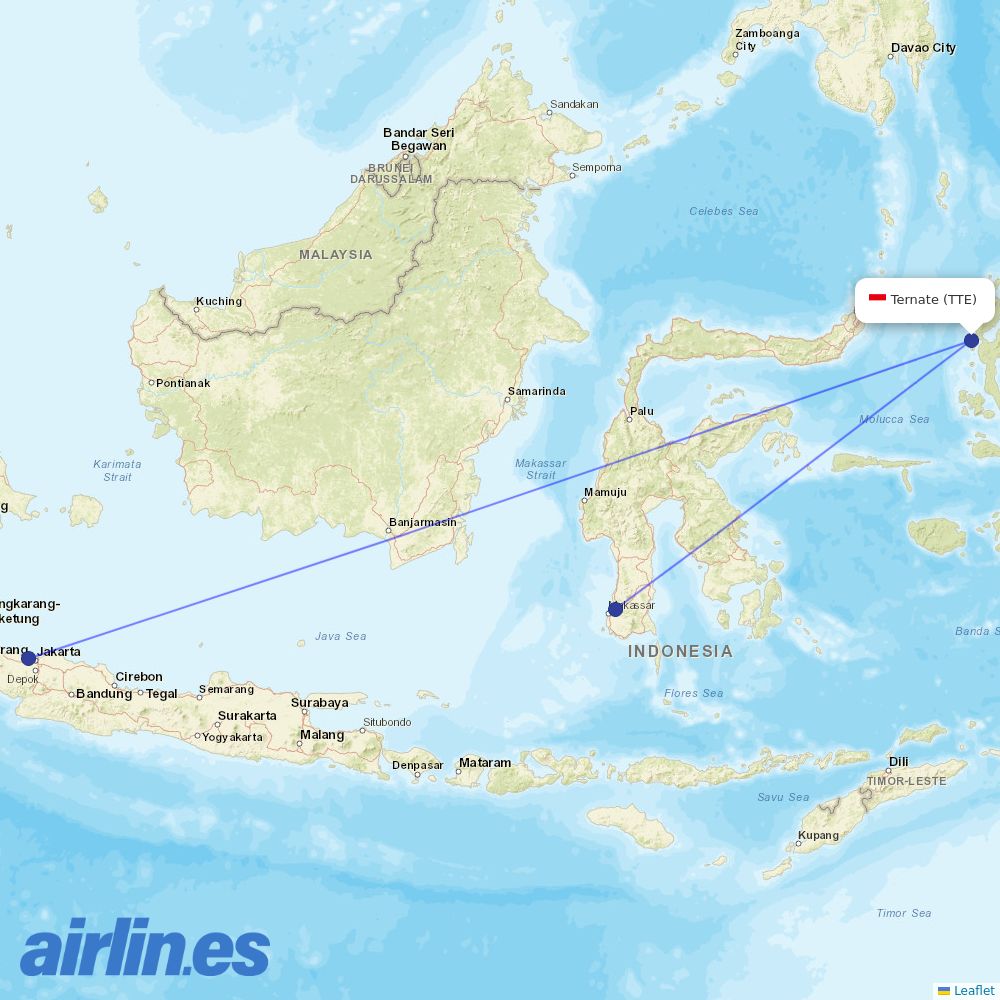 Garuda Indonesia from Babullah destination map