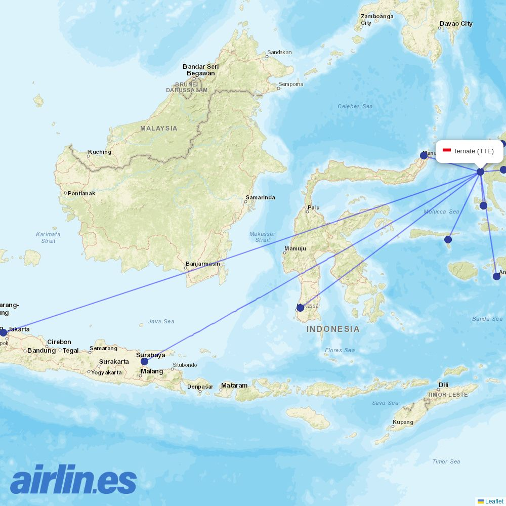 Trigana Air from Babullah destination map