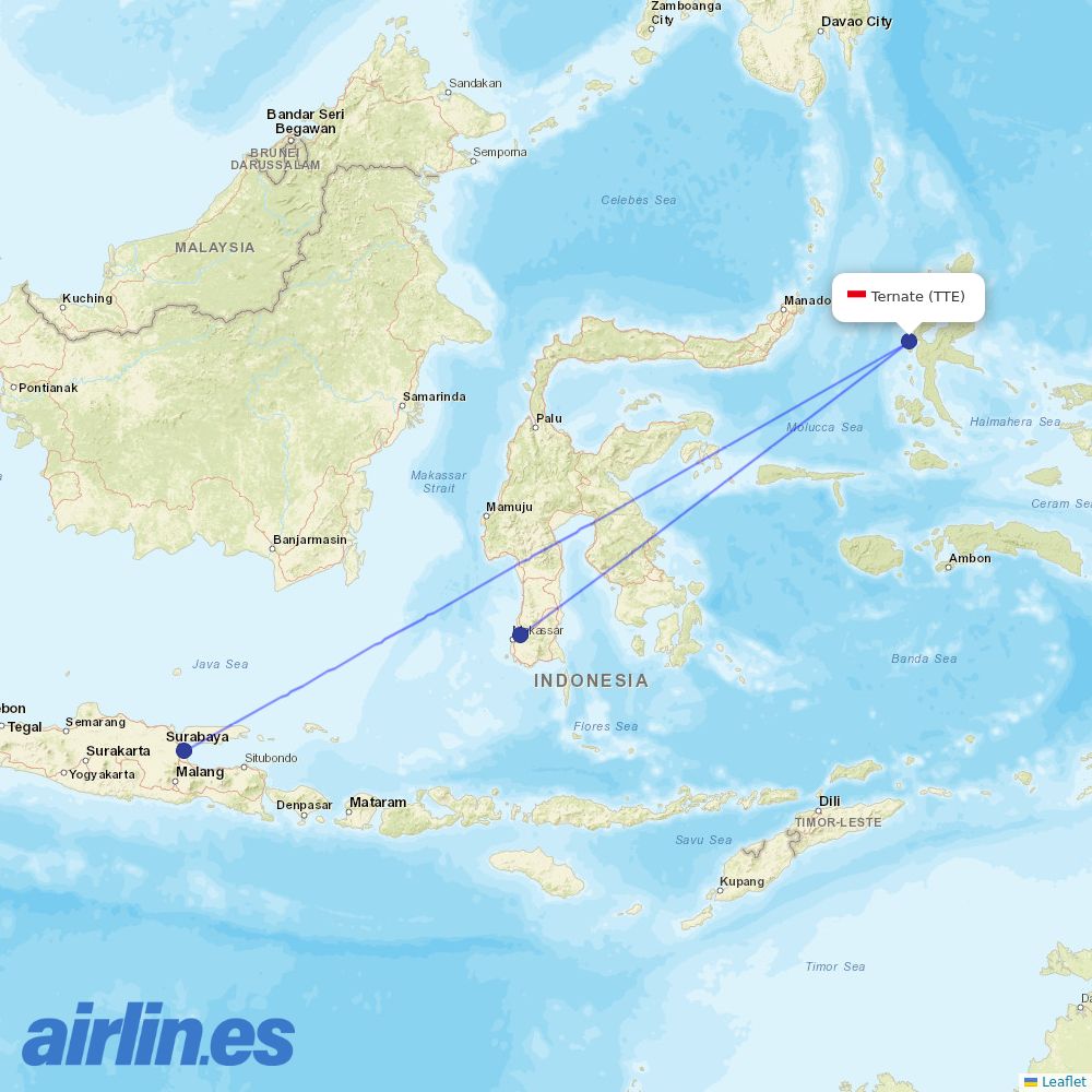 Lion Air from Babullah destination map