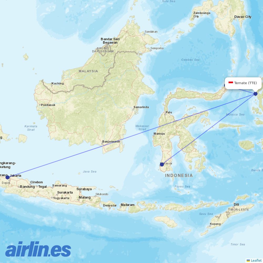 Sriwijaya Air at TTE route map