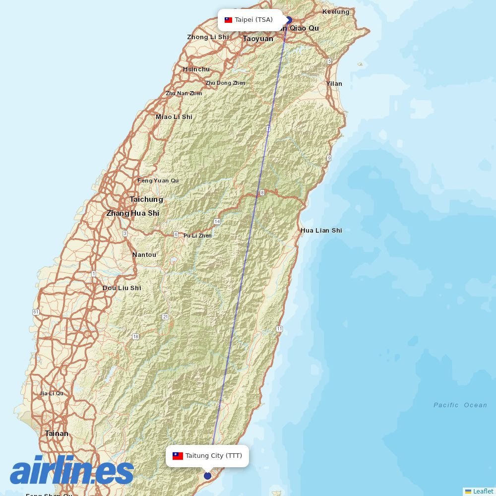 Mandarin Airlines at TTT route map