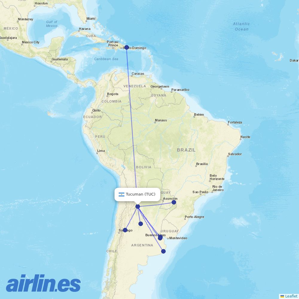 Aerolineas Argentinas at TUC route map