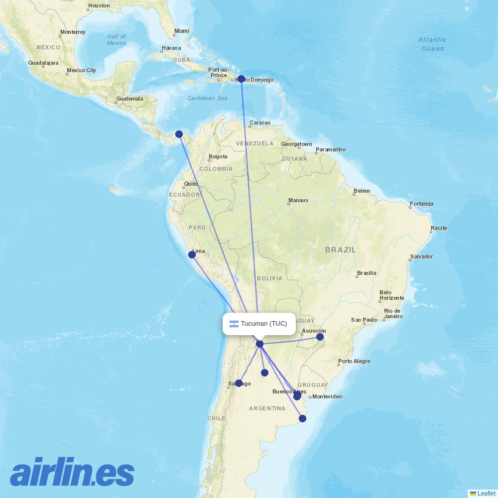 Copa Airlines from Teniente Benjamin Matienzo destination map