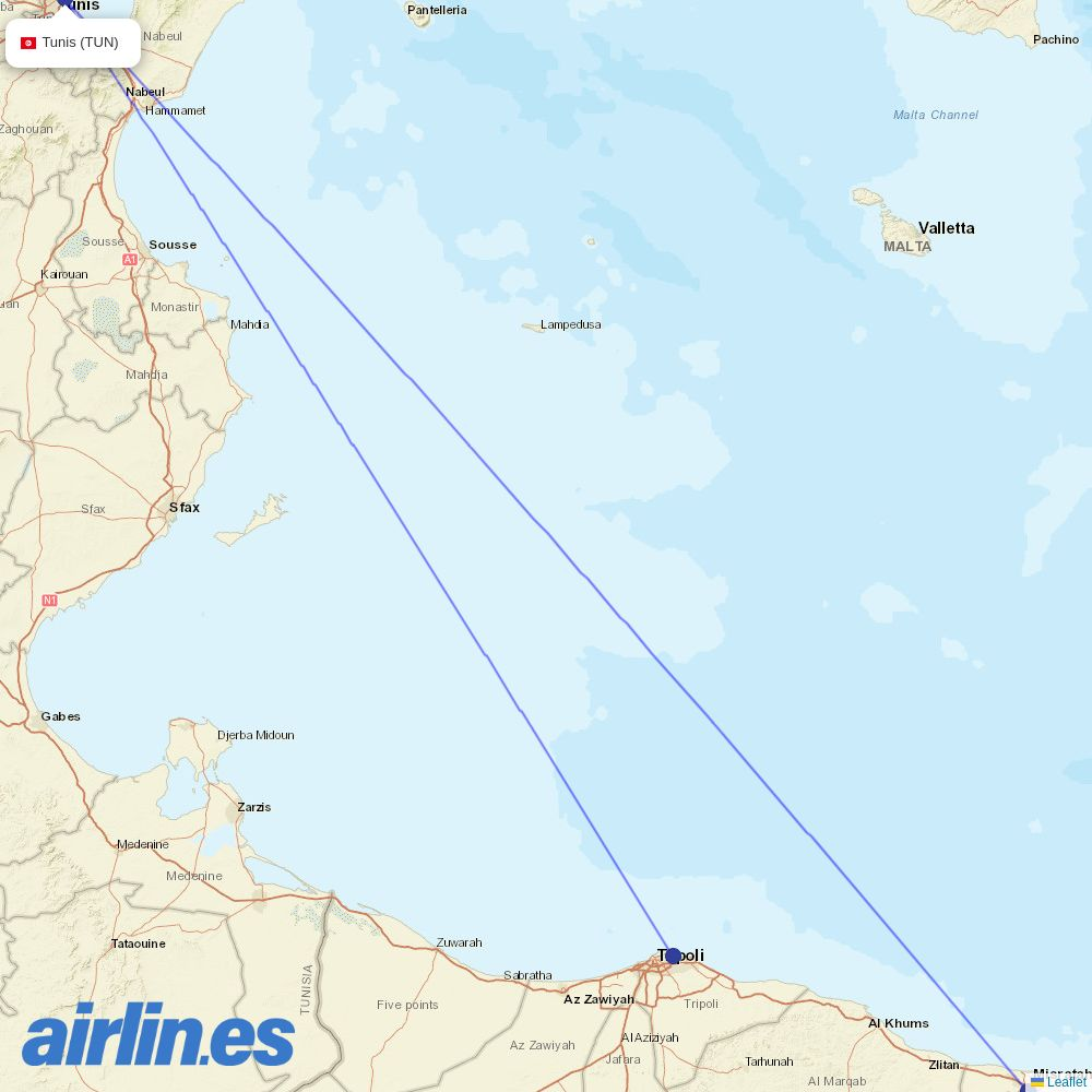 Medsky Airways at TUN route map