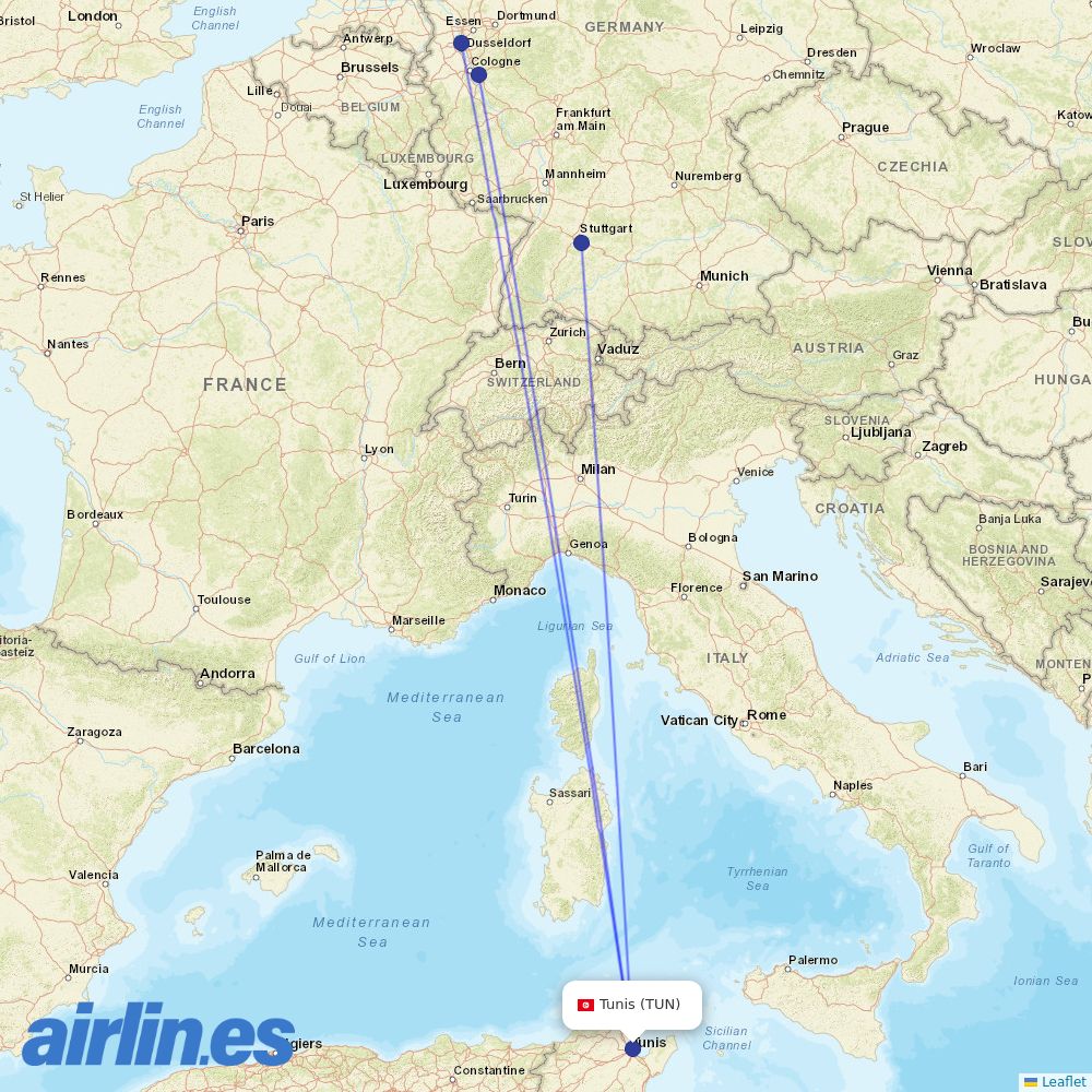 Eurowings from Tunis–Carthage International Airport destination map