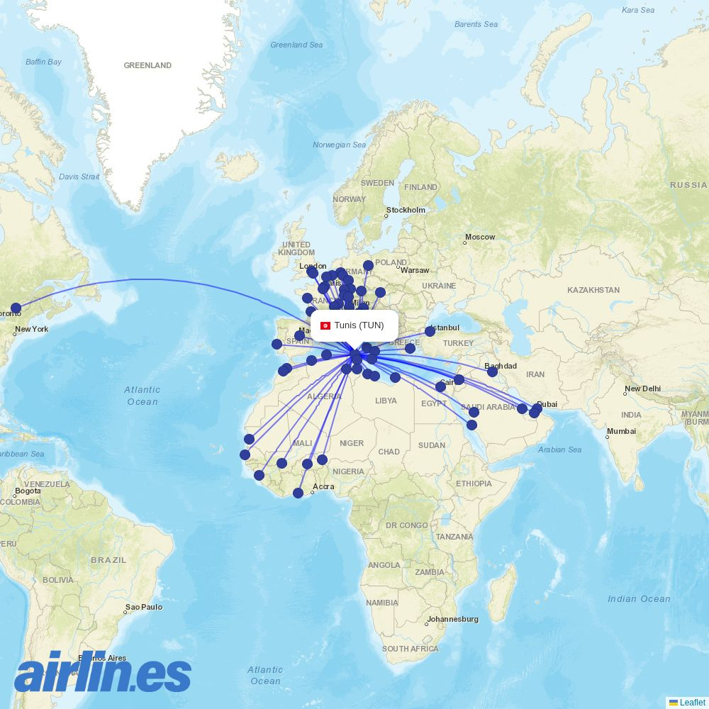 Libyan Airlines at TUN route map