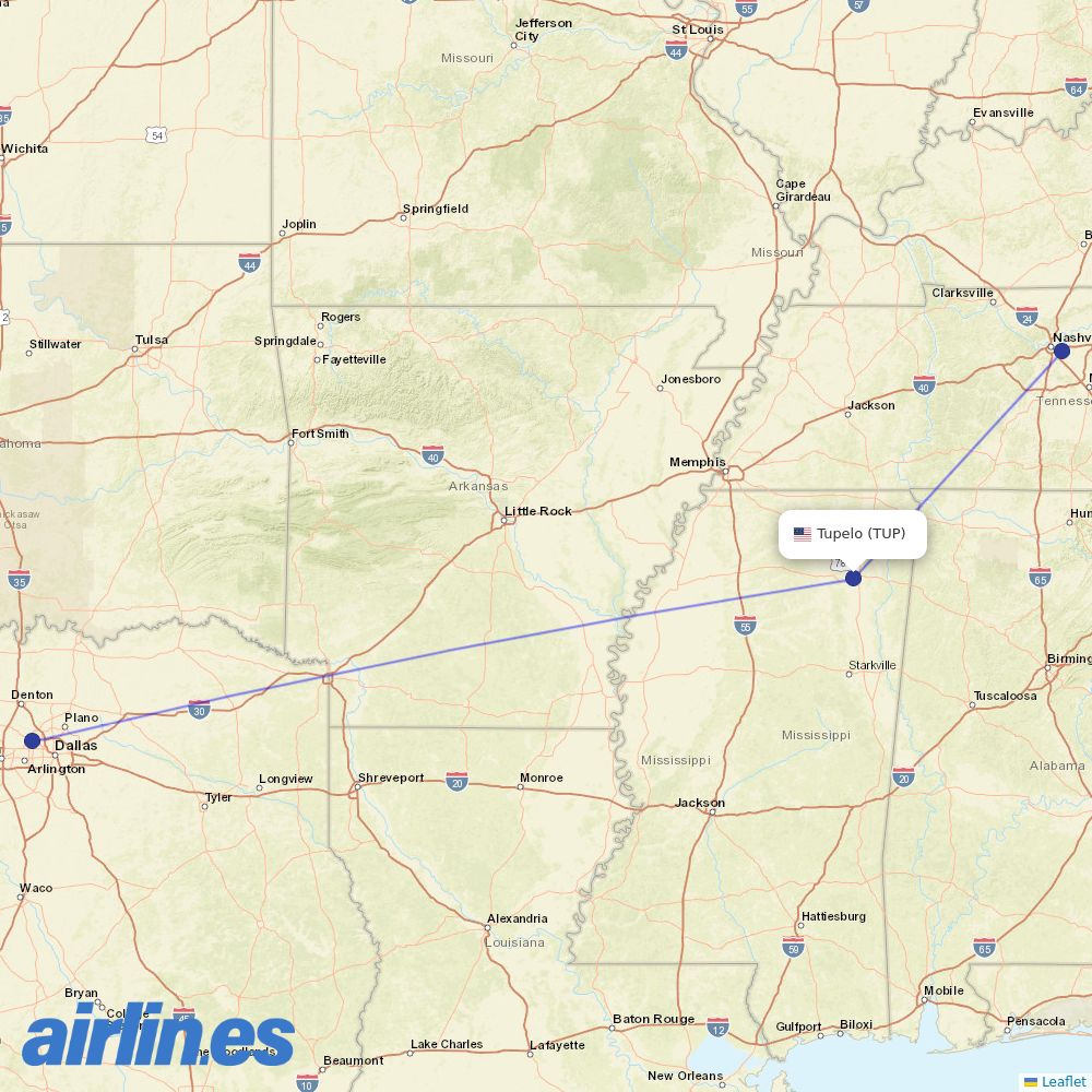 Contour Aviation at TUP route map