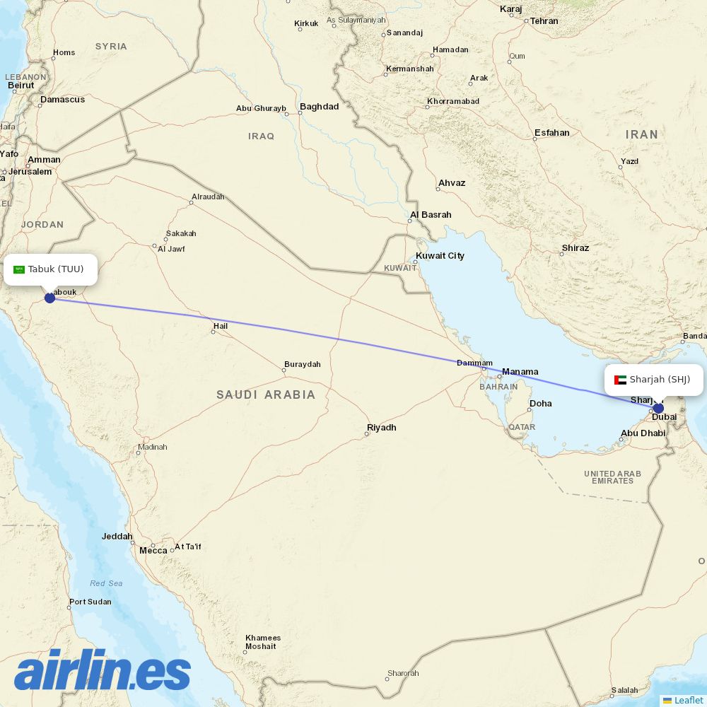 Air Arabia from Tabuk destination map