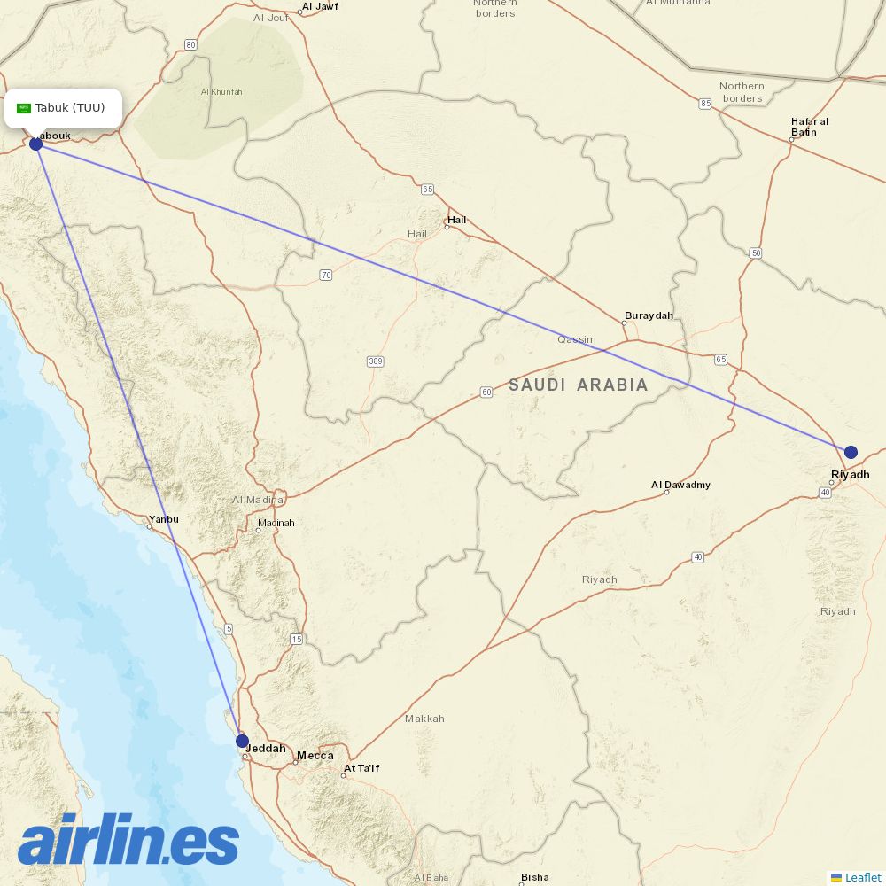 Saudia at TUU route map