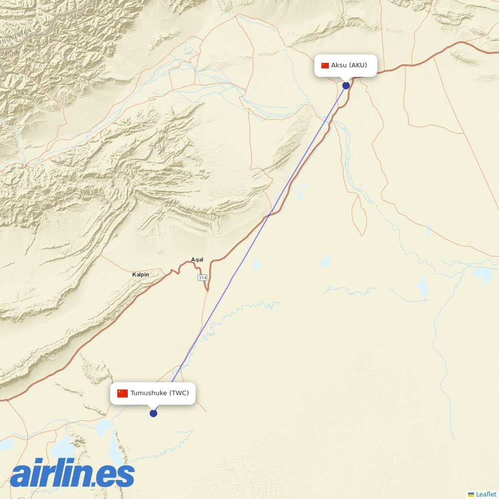 Air China from Tangwangcheng Airport destination map