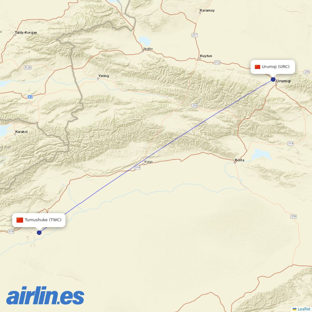 China Southern Airlines from Tangwangcheng Airport destination map