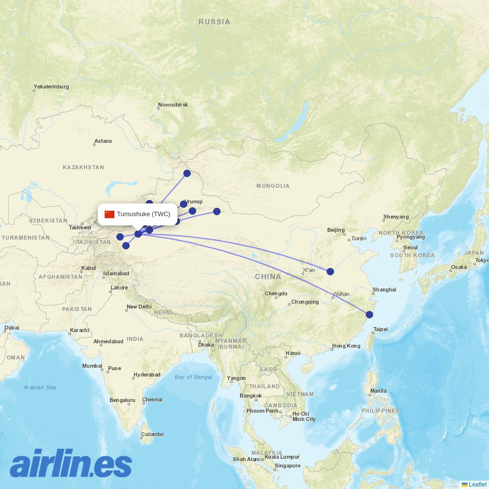 Loong Air from Tangwangcheng Airport destination map
