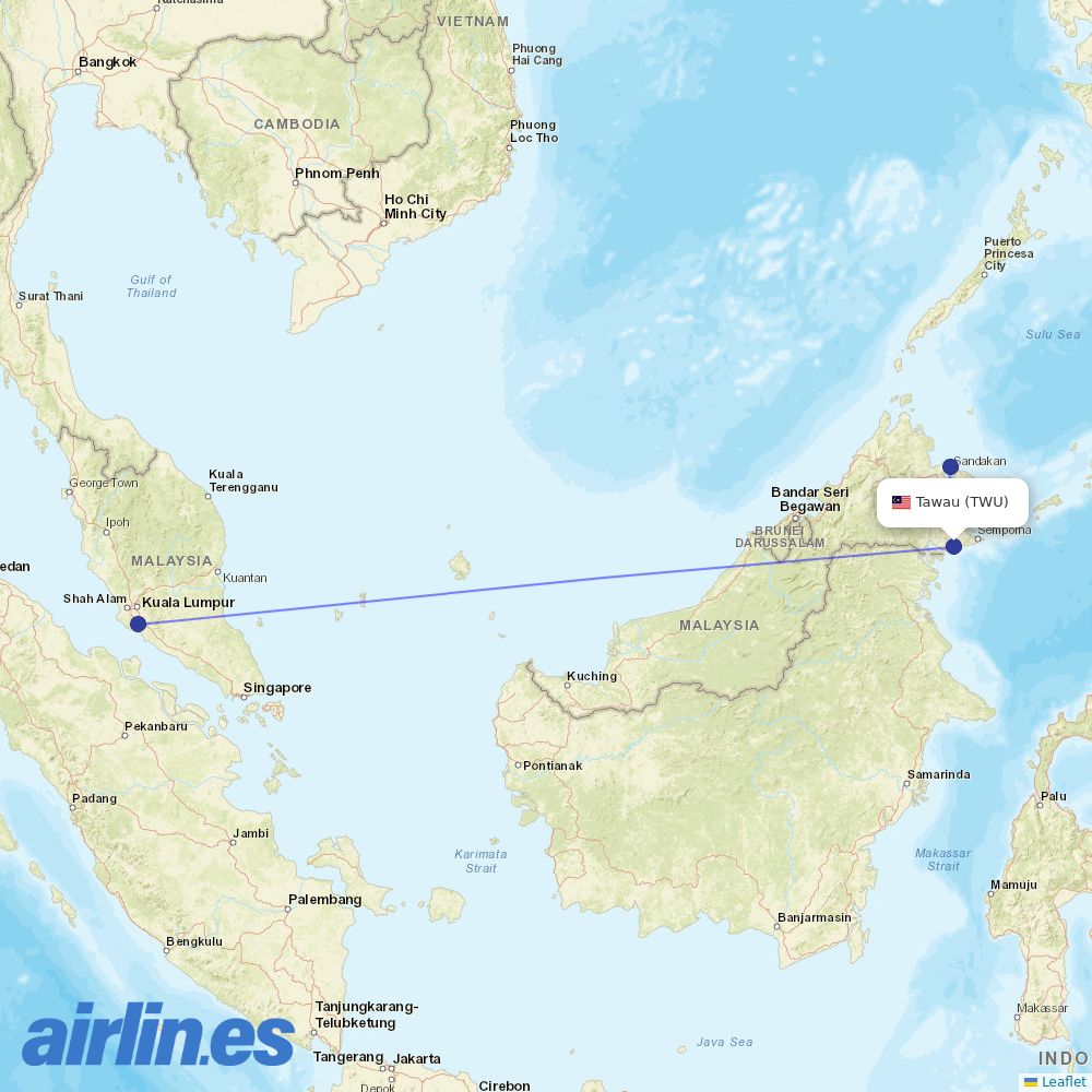 Malaysia Airlines from Tawau destination map
