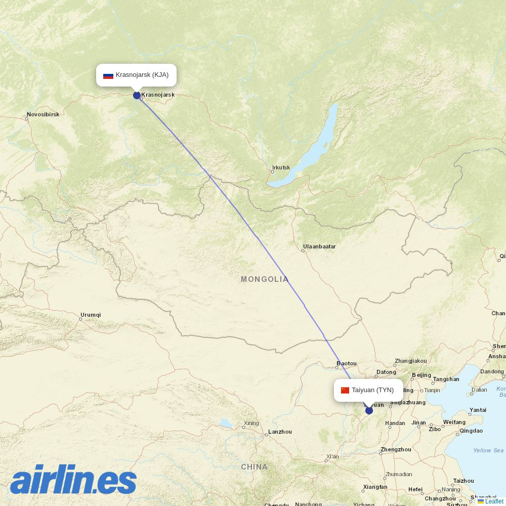 NordStar from Taiyuan Wusu International Airport destination map