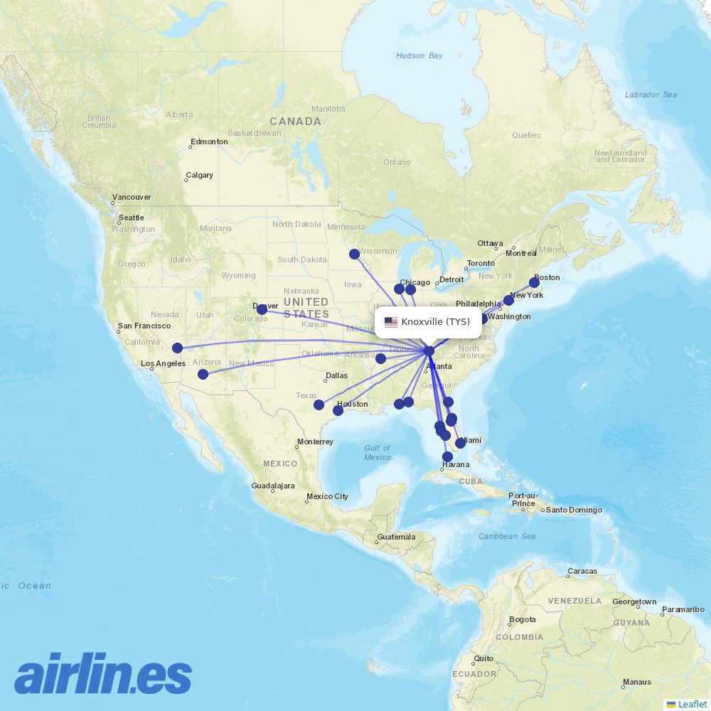 Allegiant at TYS route map