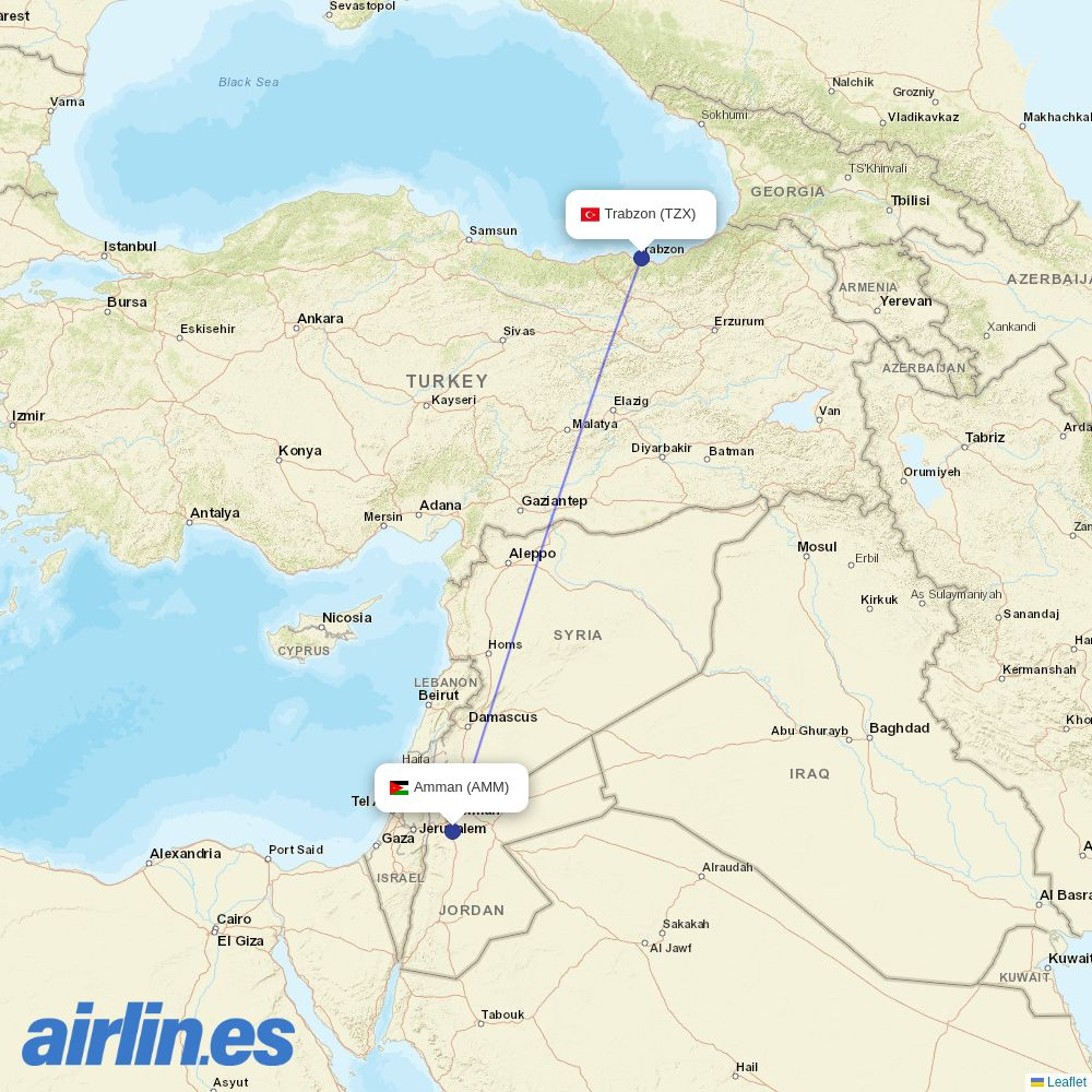 Jordan Aviation at TZX route map