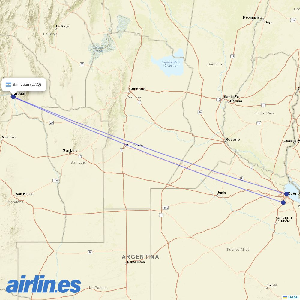 Felix Airways from San Juan Airport destination map
