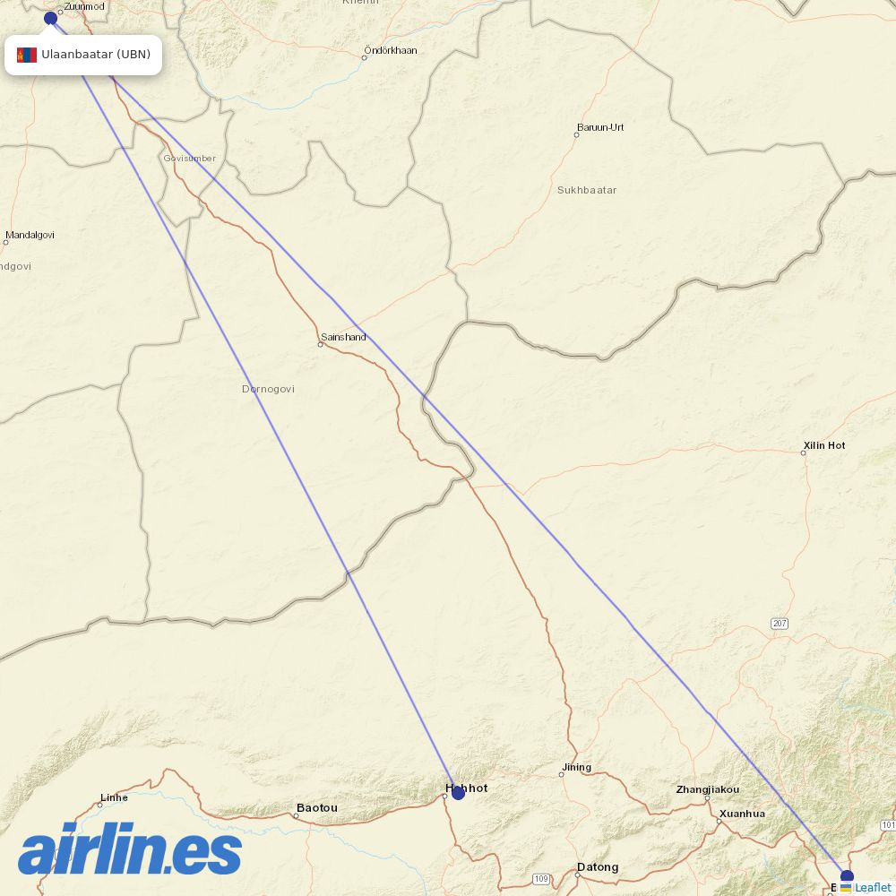 Air China from Chinggis Khan International Airport destination map