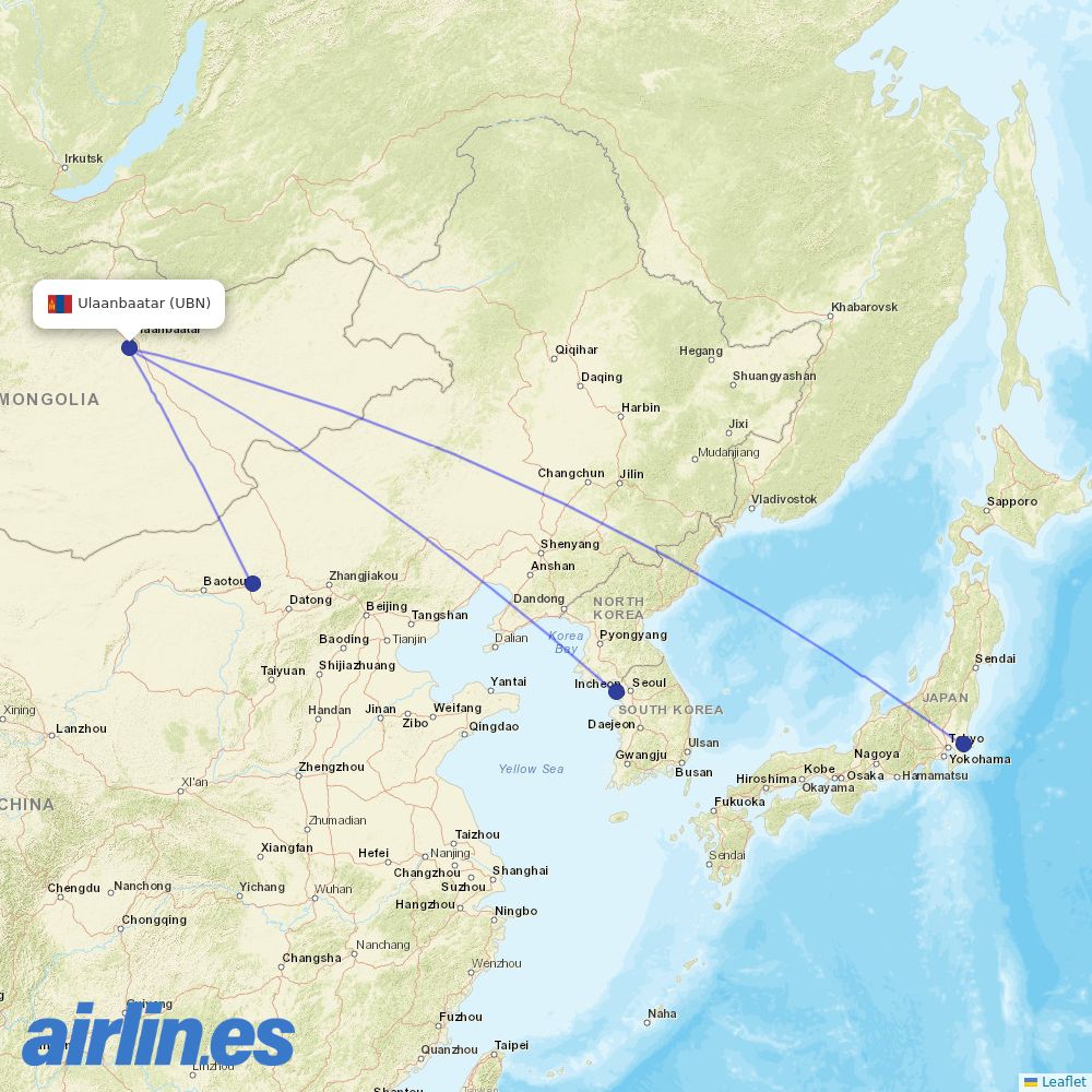 Aero Mongolia at UBN route map