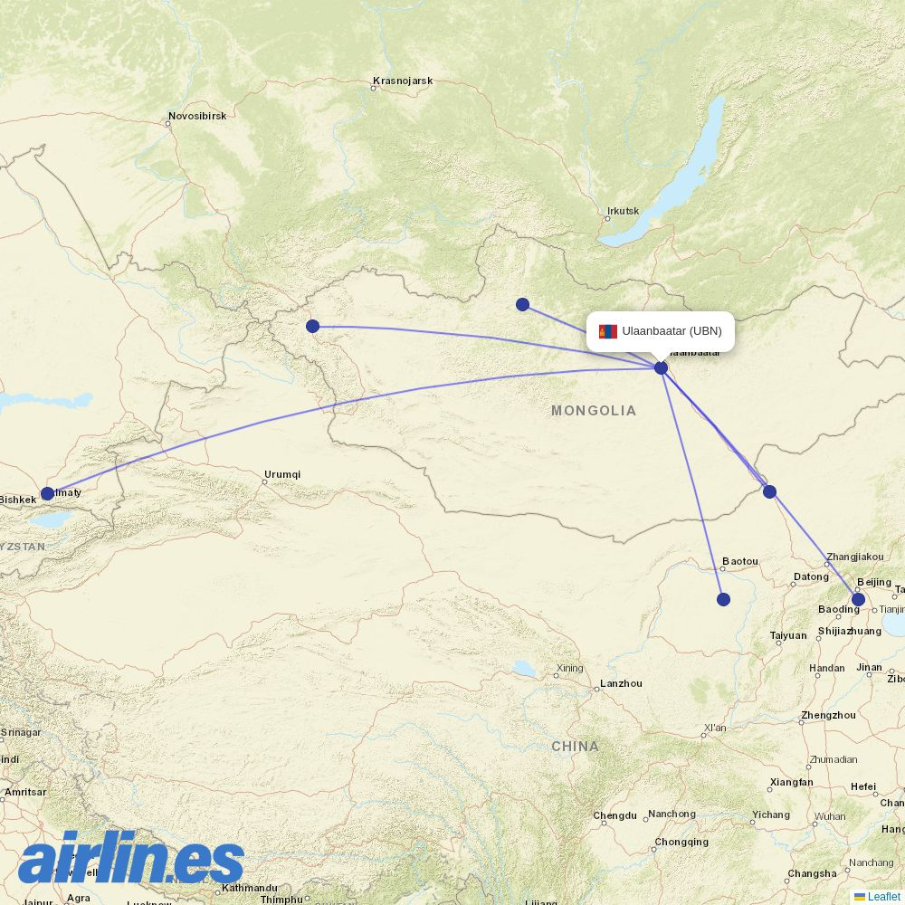 Hunnu Air at UBN route map