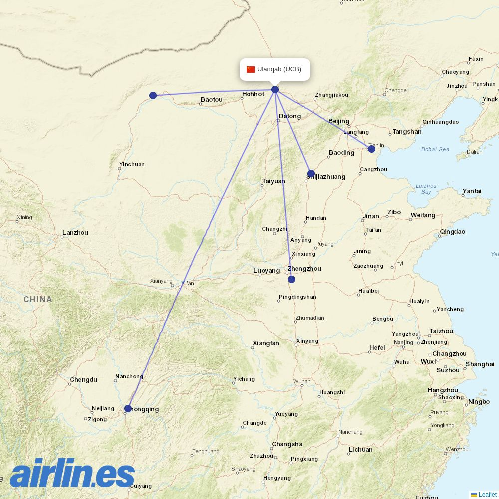 Hebei Airlines from Ulanqab Airport destination map