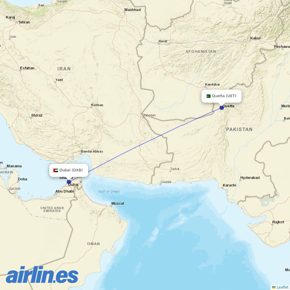 flydubai from Quetta destination map