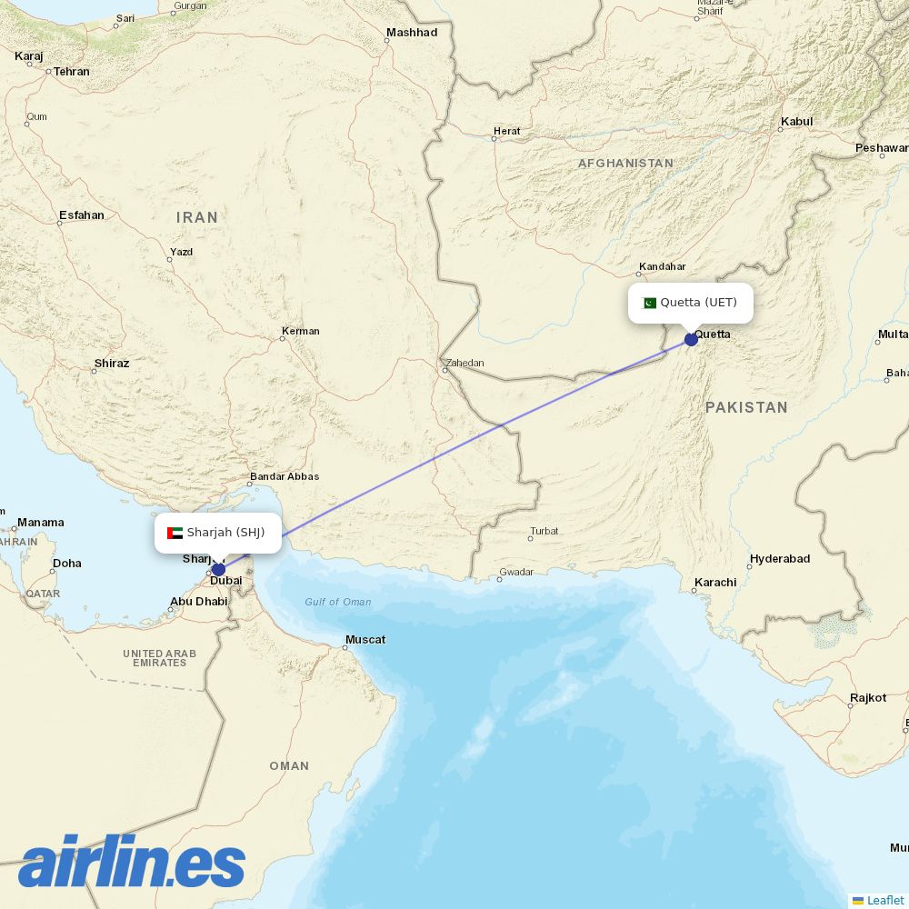 Air Arabia from Quetta destination map
