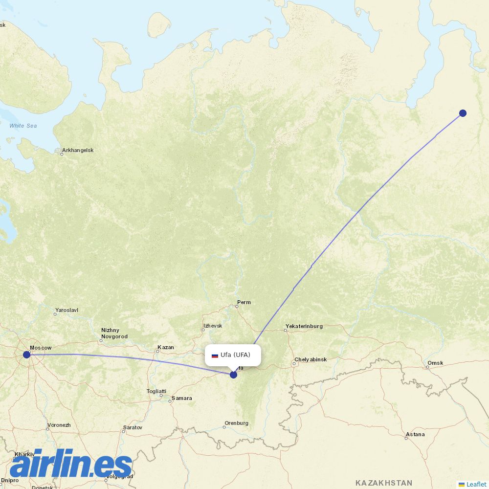 Gazpromavia at UFA route map