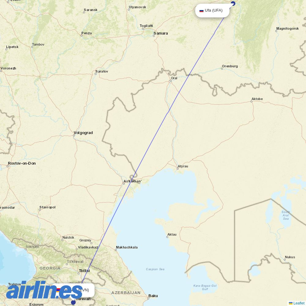 Shirak Avia at UFA route map