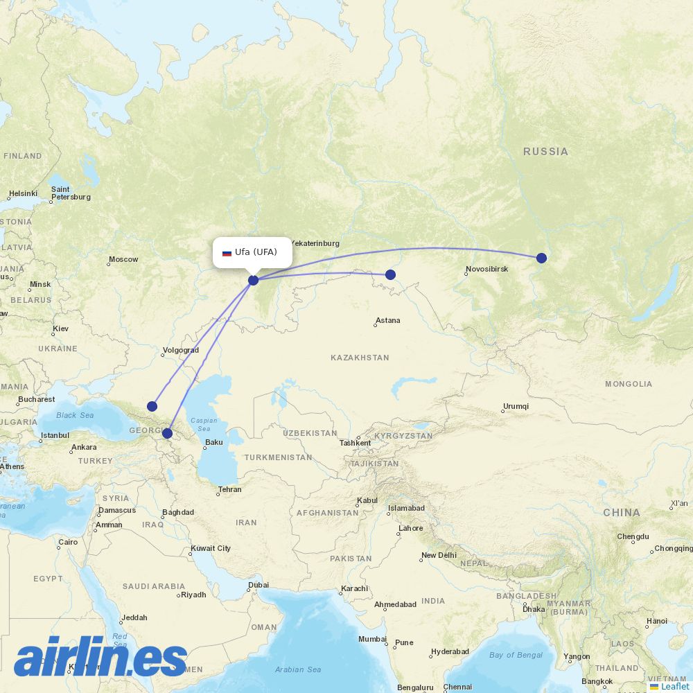 Azimuth from Ufa destination map
