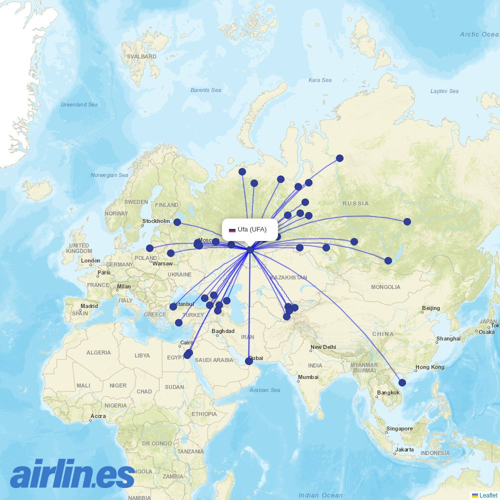 IrAero from Ufa destination map