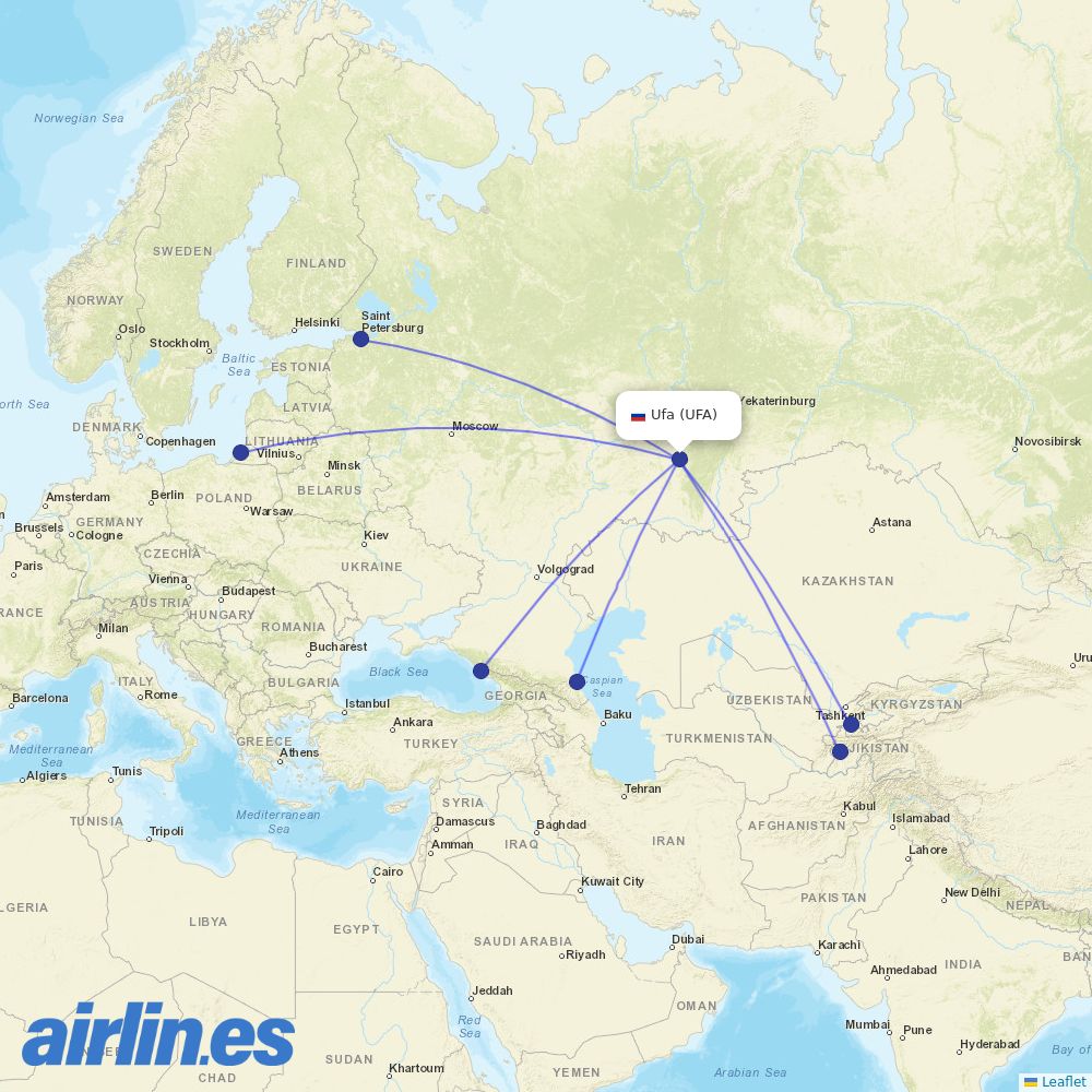 Nordwind Airlines from Ufa destination map