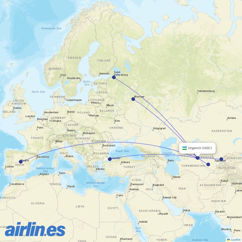 Uzbekistan Airways at UGC route map